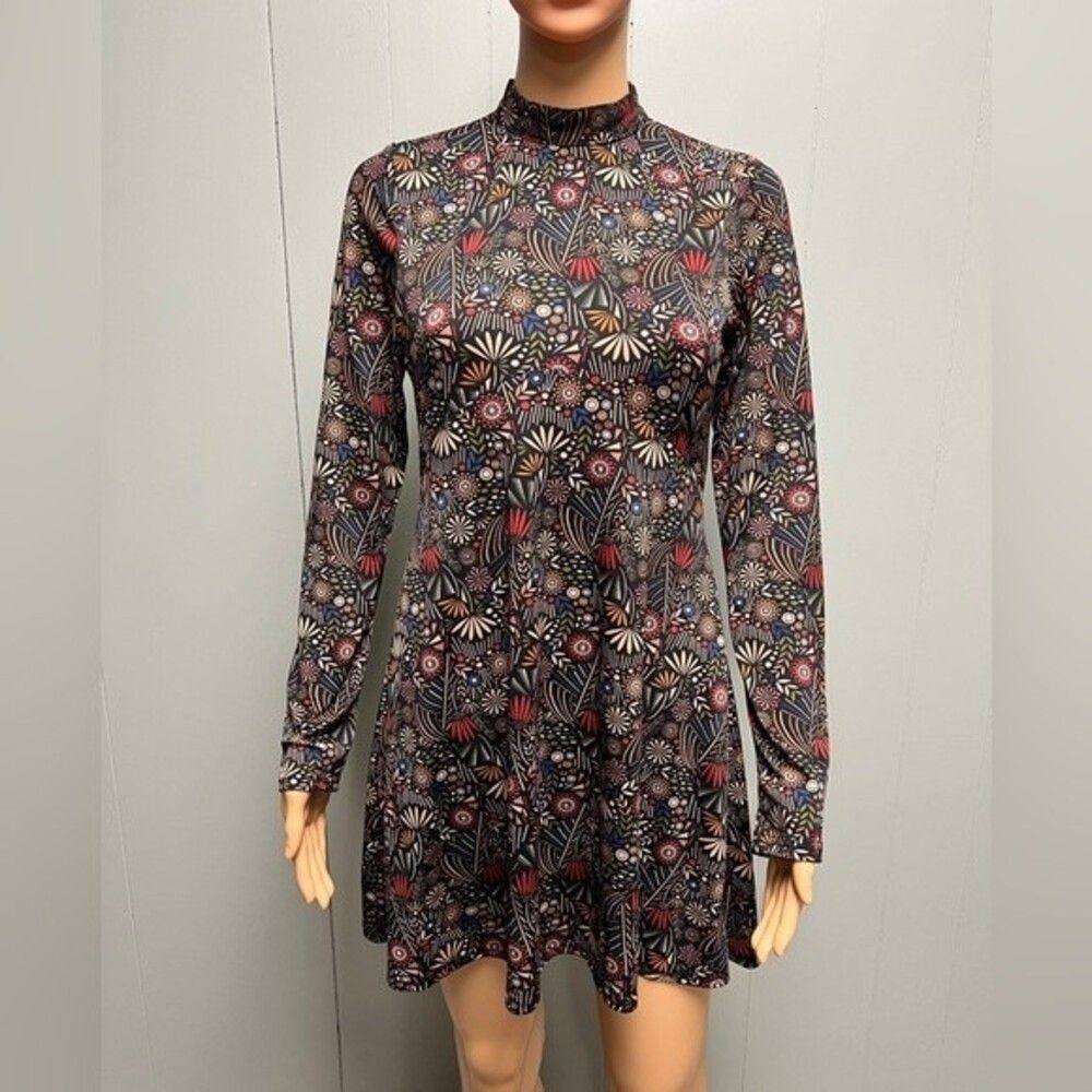Altar’d State boho chic long sleeve floral dress zip back Black blue red Small